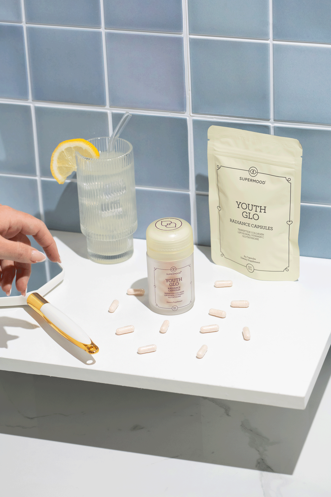 Animated youth glow capsules graphic