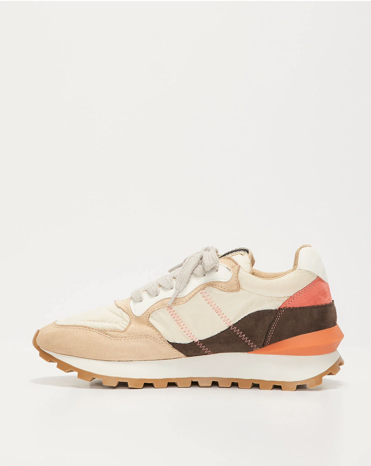 Suede and nylon retro runner sneaker on white background